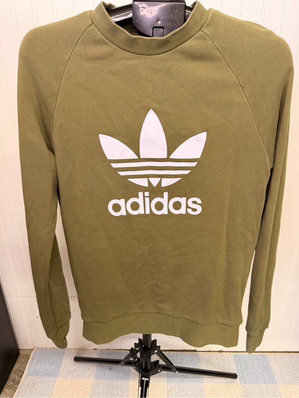 adidas Olive Green Trefoil Crewneck Sweatshirt with White Logo